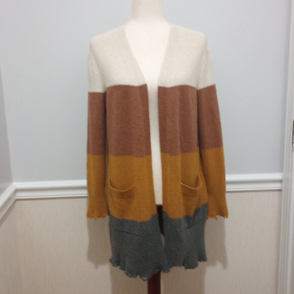 Madewell Frayed Alpaca Wool Striped Wrap Long Cardigan Kent Duster - Picture 2 of 12